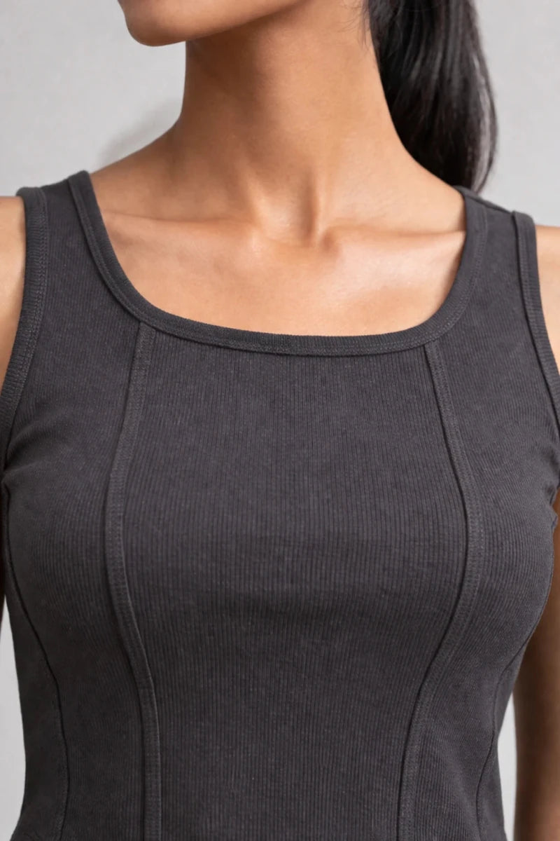 Apple Cut Rib Knit Tank – Drak Grey - Shop For Asha