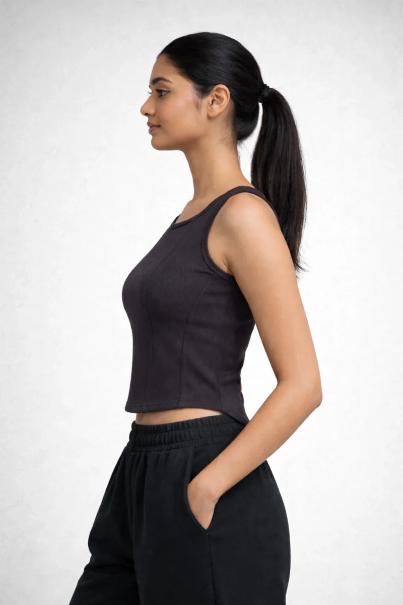 Apple Cut Rib Knit Tank – Drak Grey - Shop For Asha