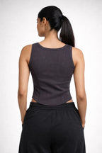 Apple Cut Rib Knit Tank – Drak Grey - Shop For Asha