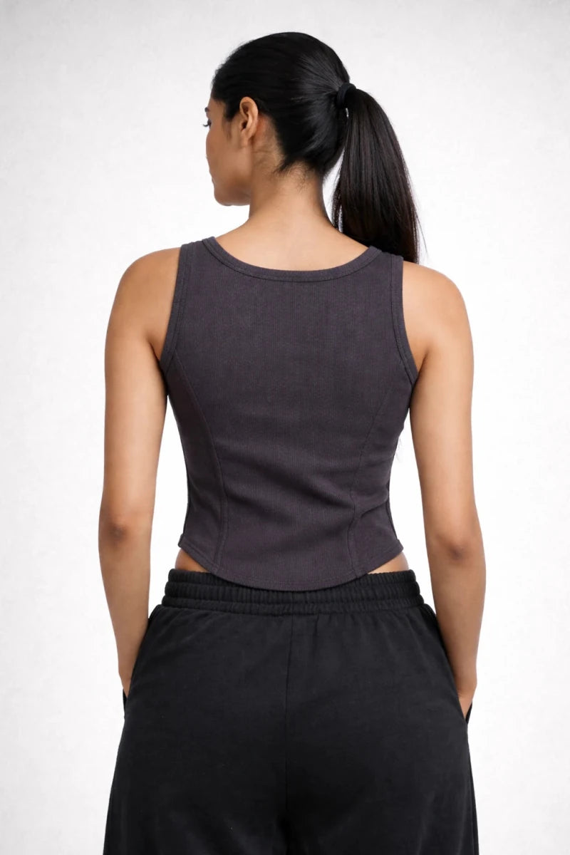 Apple Cut Rib Knit Tank – Drak Grey - Shop For Asha