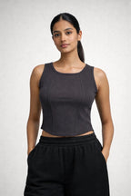 Apple Cut Rib Knit Tank – Drak Grey - Shop For Asha