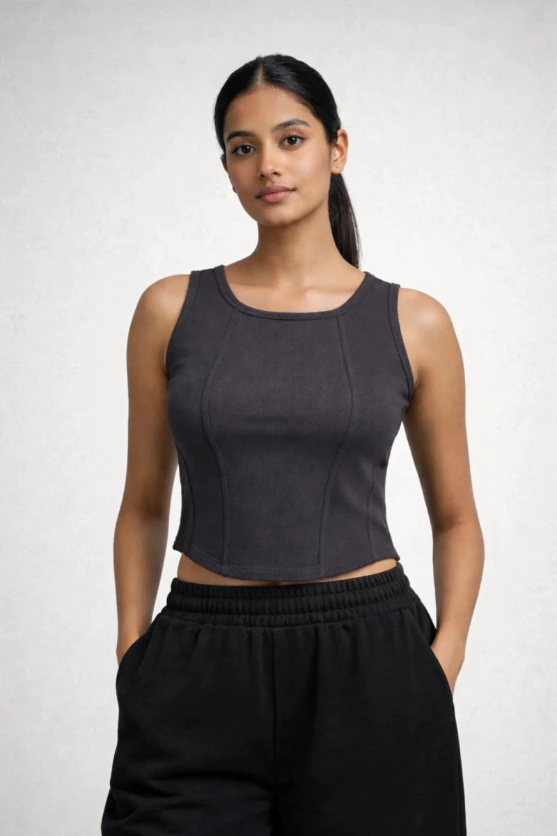Apple Cut Rib Knit Tank – Drak Grey - Shop For Asha