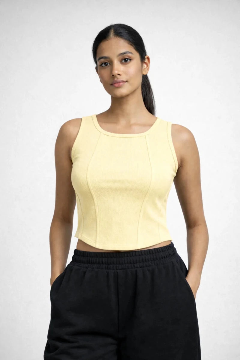 Apple Cut Rib Knit Tank – Pastel Yellow - Shop For Asha