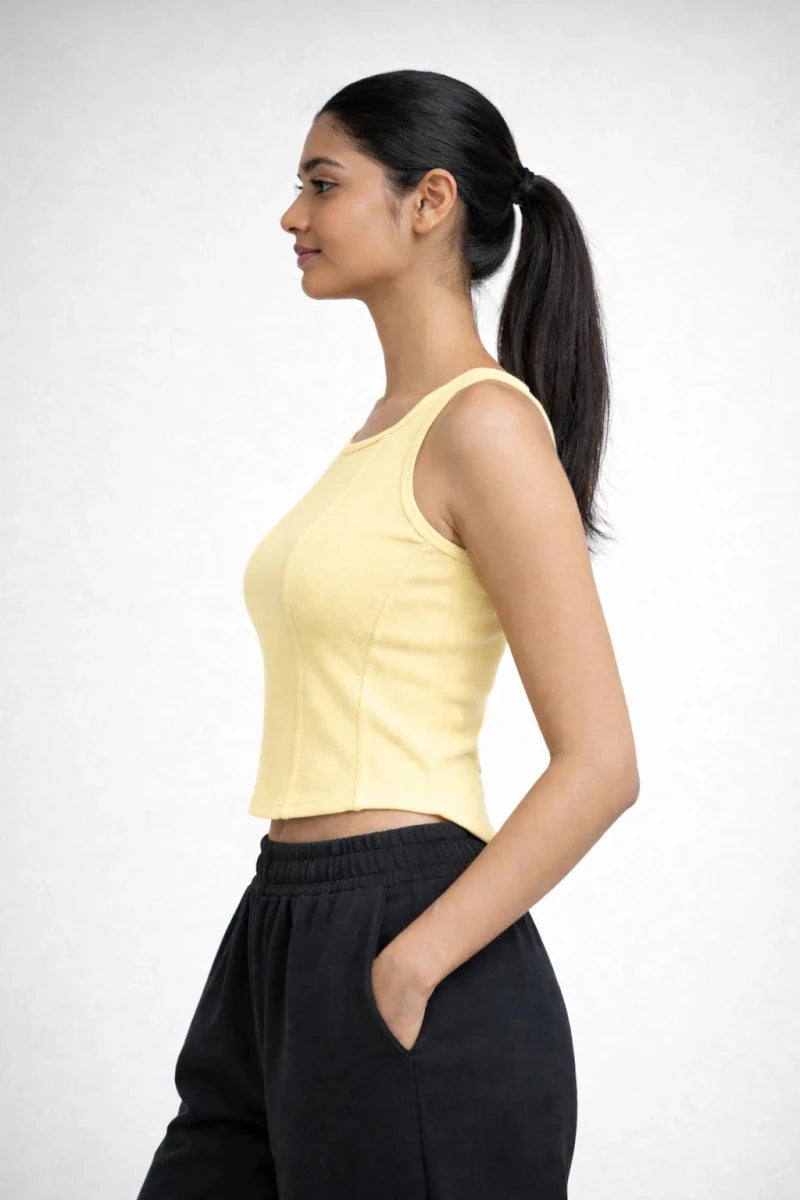 Apple Cut Rib Knit Tank – Pastel Yellow - Shop For Asha