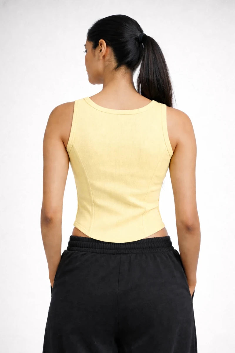 Apple Cut Rib Knit Tank – Pastel Yellow - Shop For Asha