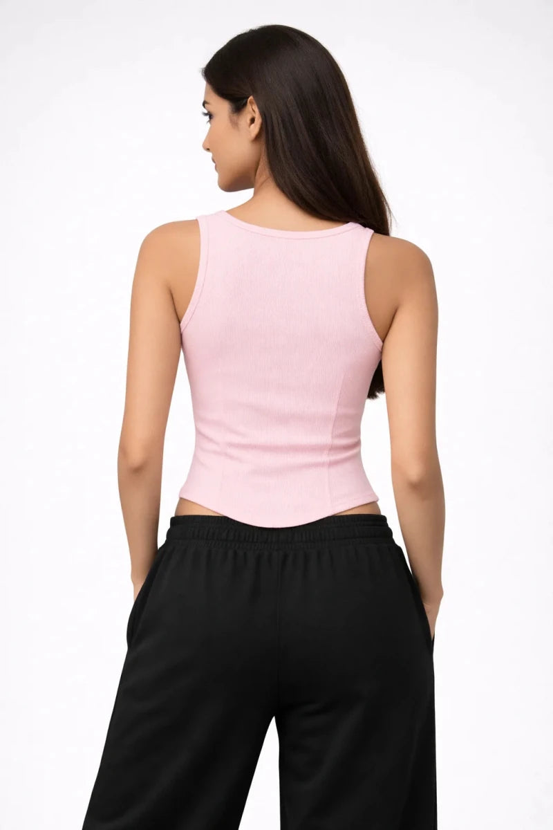 Apple Cut Rib Knit Tank – peachy pink - Shop For Asha