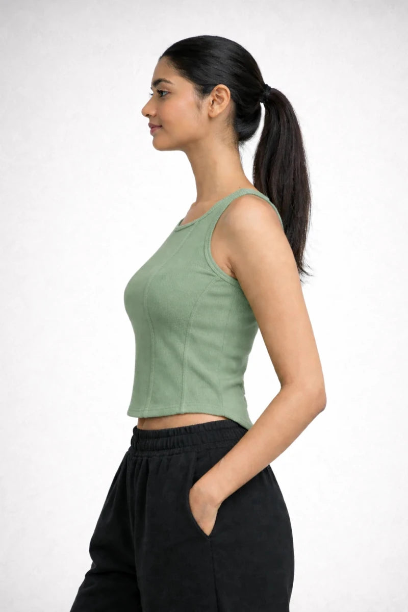 Apple Cut Rib Knit Tank – Sage Green - Shop For Asha
