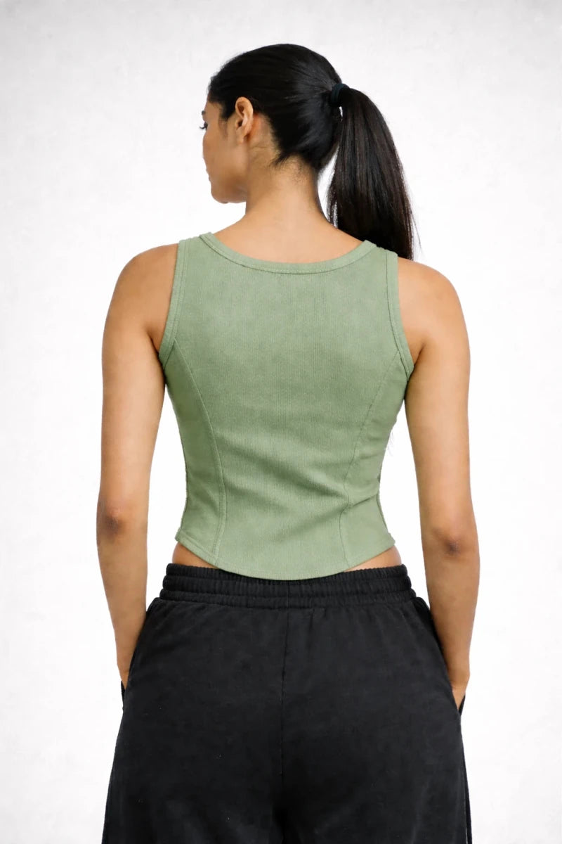 Apple Cut Rib Knit Tank – Sage Green - Shop For Asha