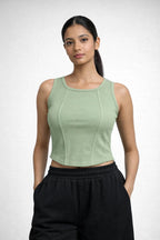 Apple Cut Rib Knit Tank – Sage Green - Shop For Asha