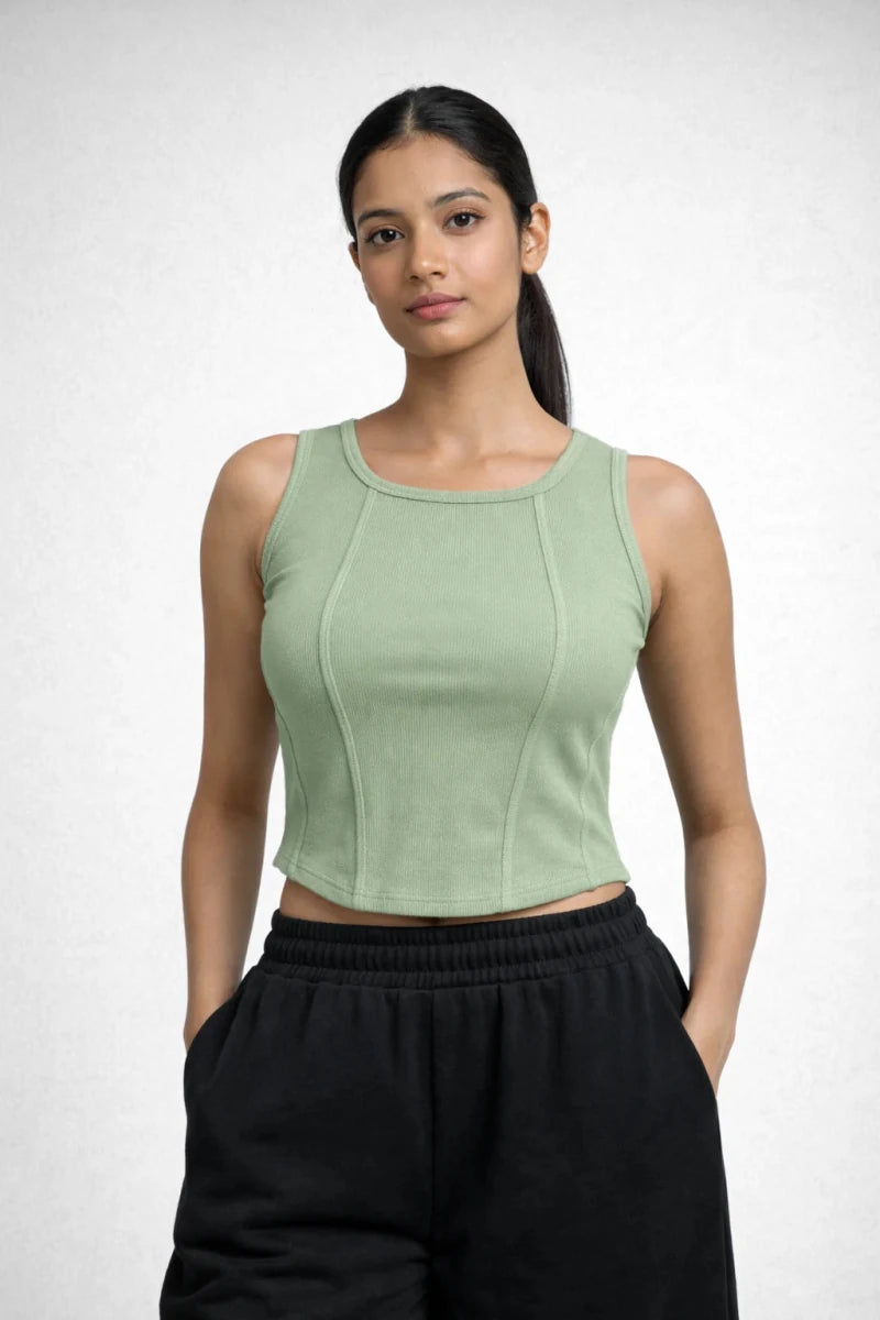 Apple Cut Rib Knit Tank – Sage Green - Shop For Asha