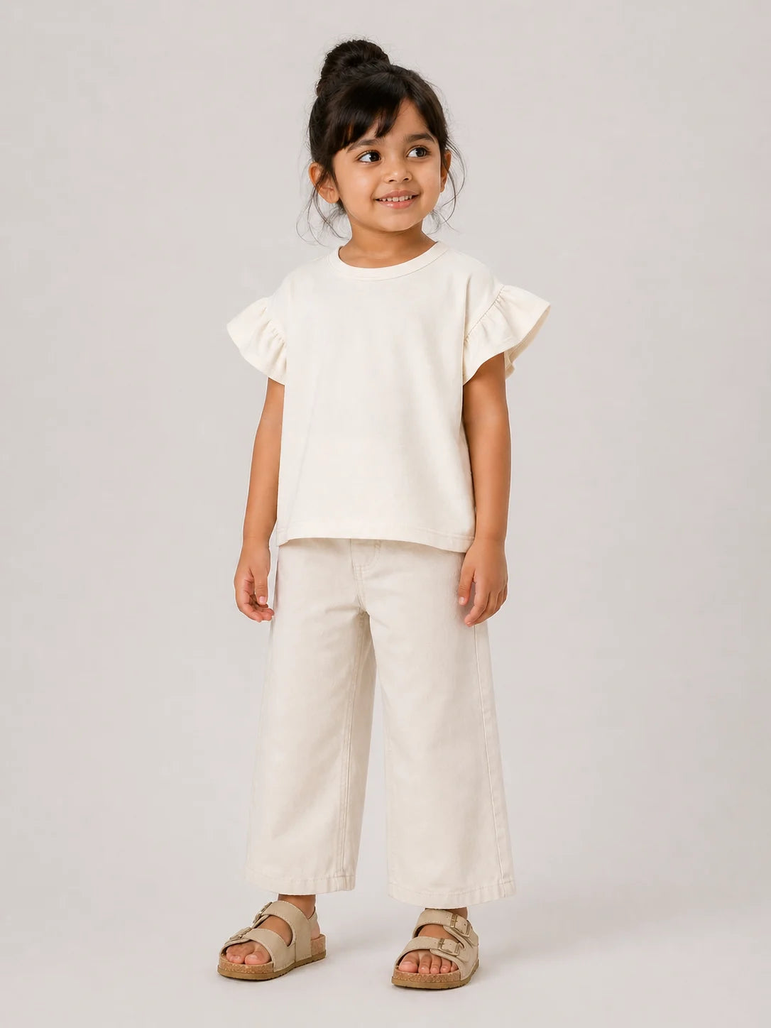 Girls Flutter Sleeve Top: Coconut White