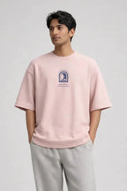 Because He Lives Box Fit T-Shirt | Peachy Pink / Grey - Shop For Asha