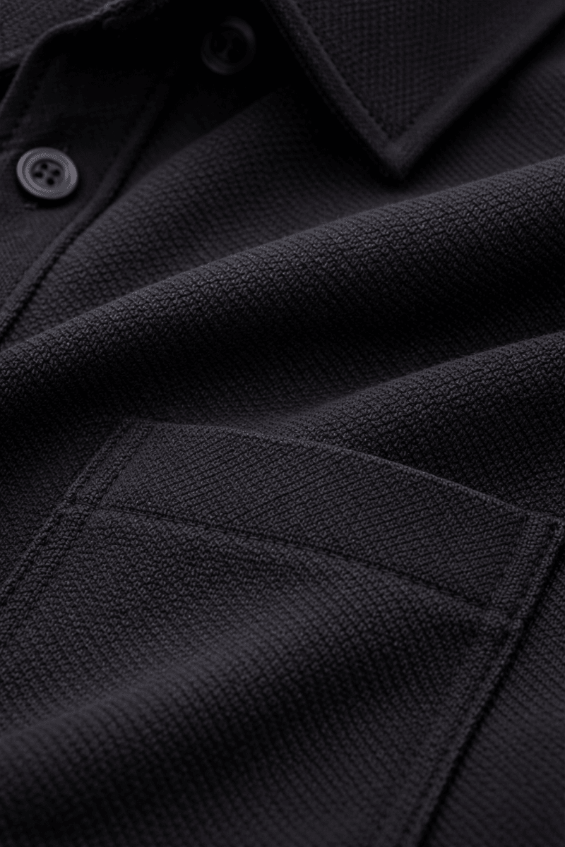 Black 100% Cotton Piqué Raglan Sleeve Formal Shirt - Shop For Asha