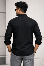 Black 100% Cotton Piqué Raglan Sleeve Formal Shirt - Shop For Asha