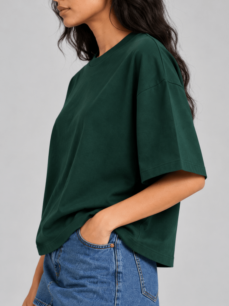 Box Fit T-Shirt: Dark green for women - Shop For Asha