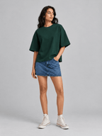 Box Fit T-Shirt: Dark green for women - Shop For Asha