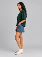 Box Fit T-Shirt: Dark green for women - Shop For Asha