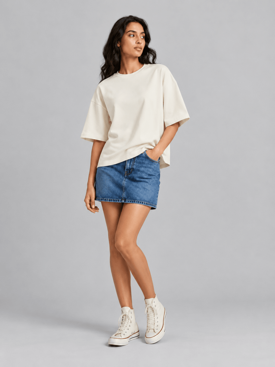 Box Fit T-Shirt: pearl white for women - Shop For Asha