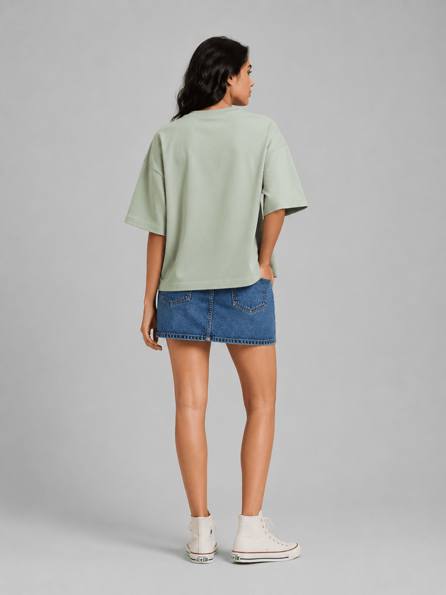 Box Fit T-Shirt: Sage Green for women - Shop For Asha
