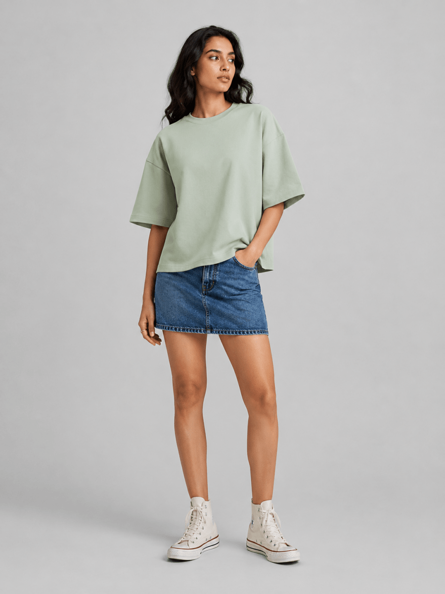 Box Fit T-Shirt: Sage Green for women - Shop For Asha