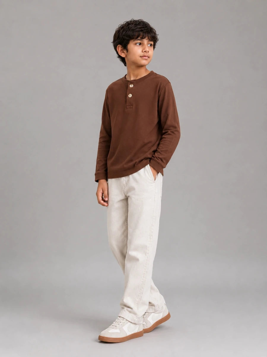 Boys Henley tee full sleeve Brown - Shop For Asha