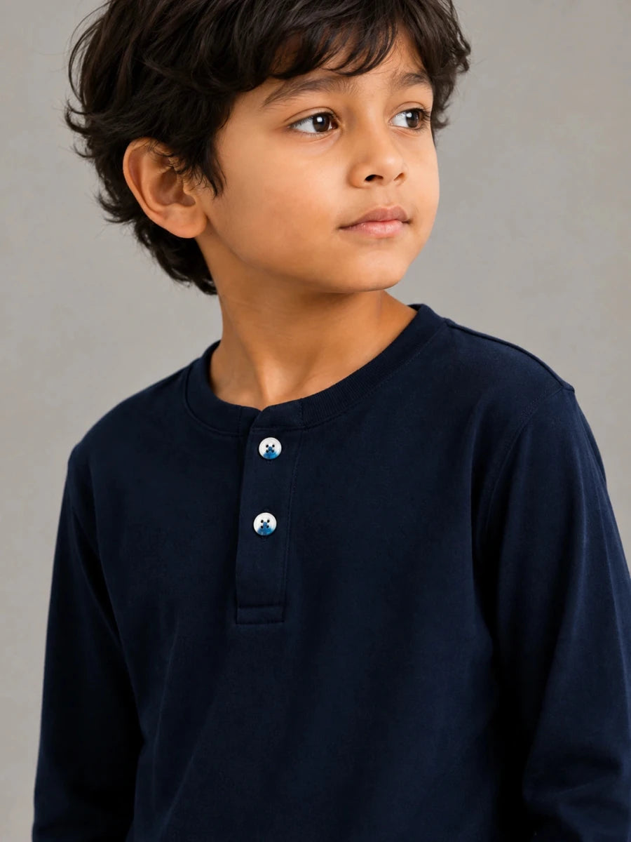 Boys Henley tee full sleeve Navy - Shop For Asha