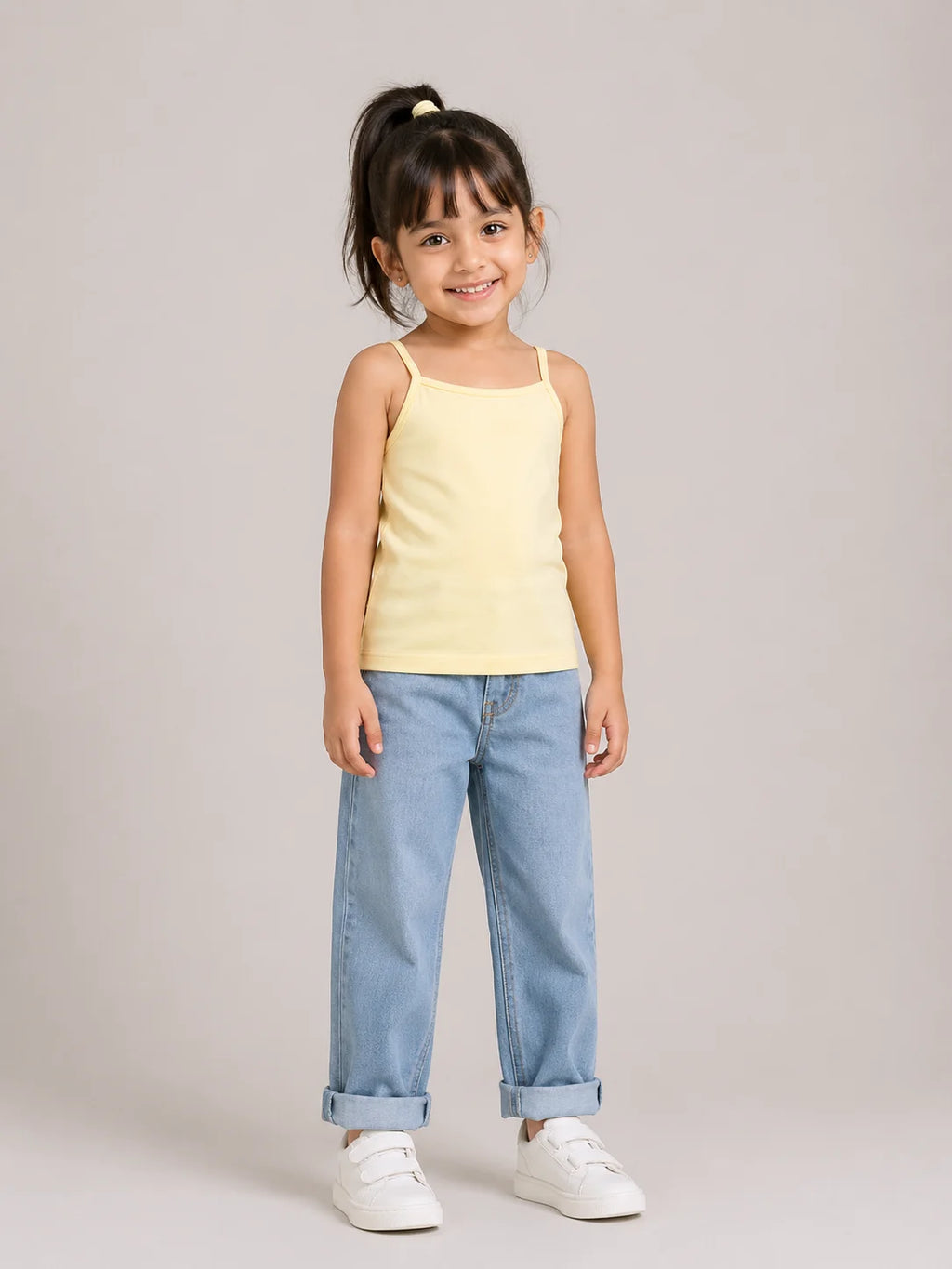 Girls Spaghetti top: Pastel Yellow