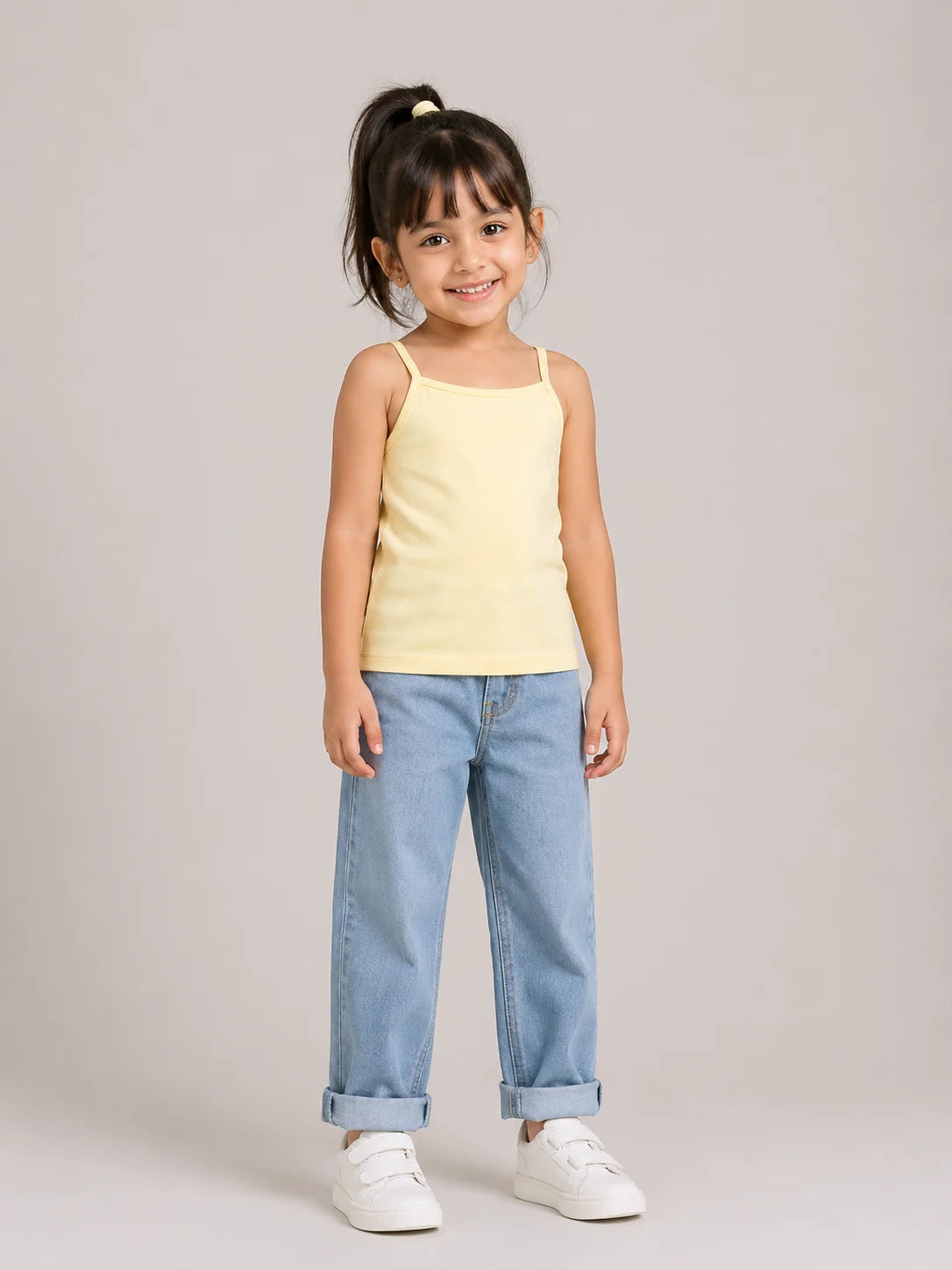 Girls Spaghetti top: Pastel Yellow