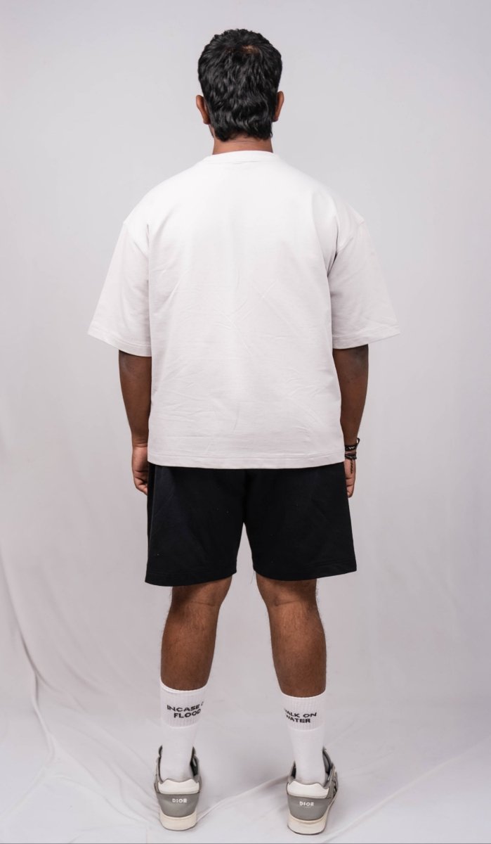 Cloud Grey Oversize Fit Crew Neck T-shirt with Black Cargo Pocket - Shop For Asha