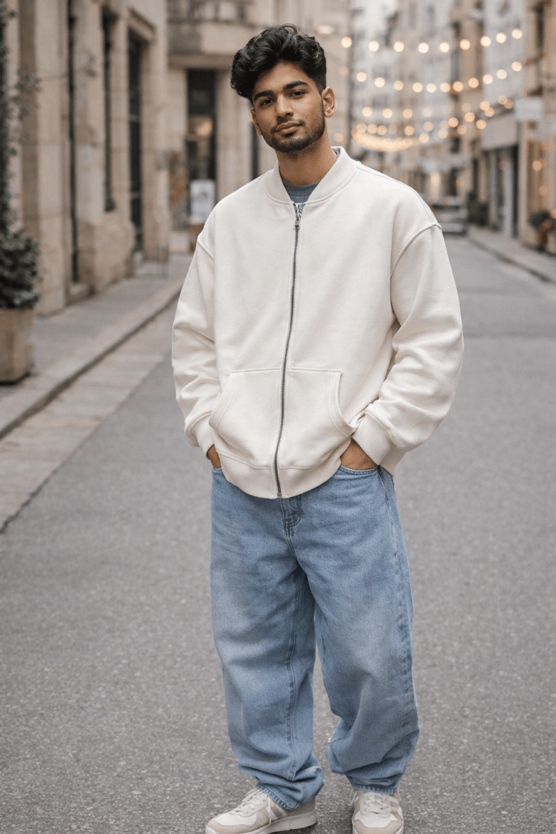 Coconut white Bomber Jacket - Shop For Asha