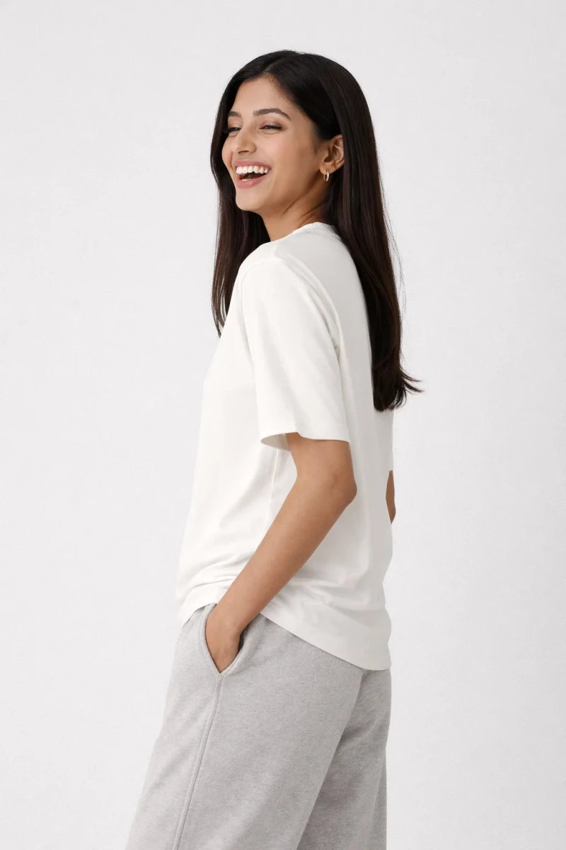 Coconut White Crew Neck T-Shirt - Shop For Asha