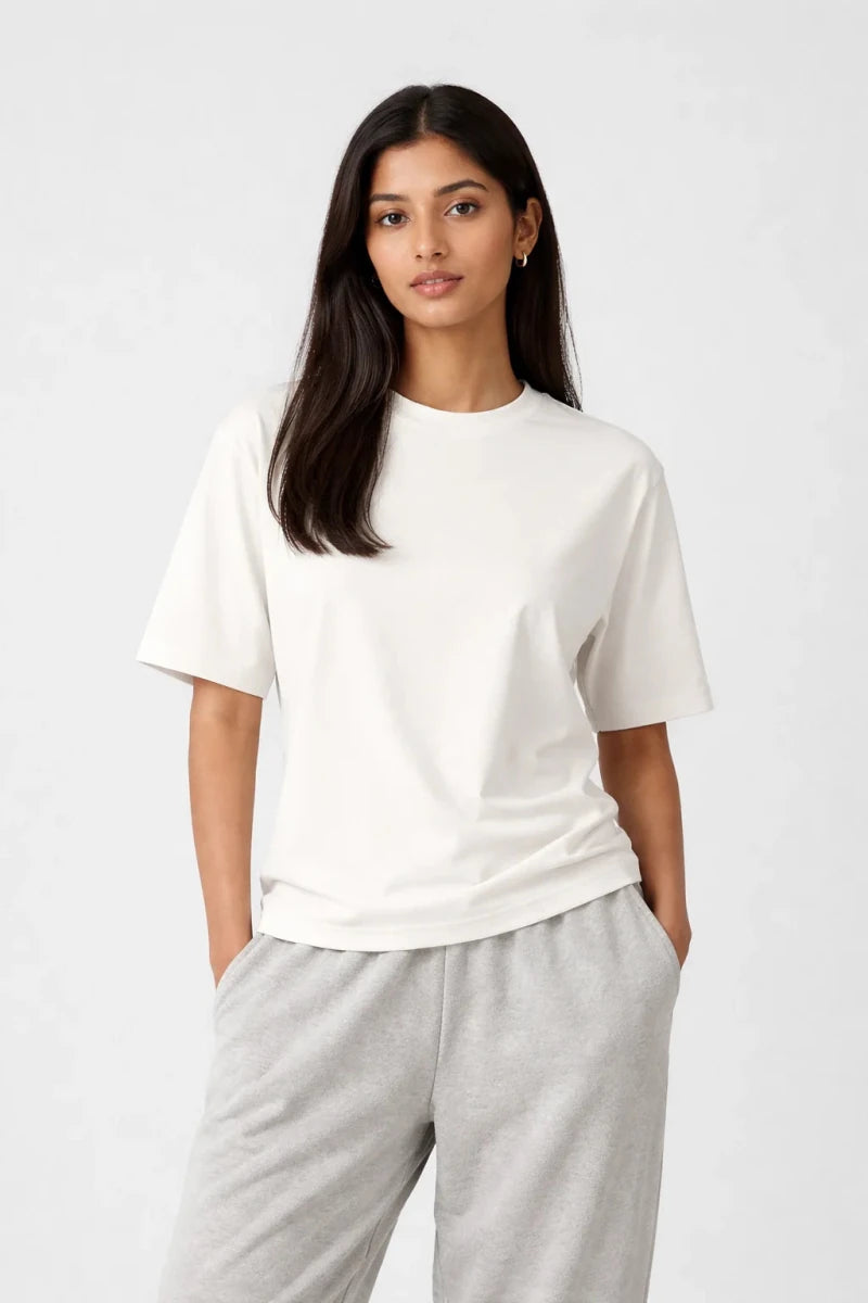 Coconut White Crew Neck T-Shirt - Shop For Asha