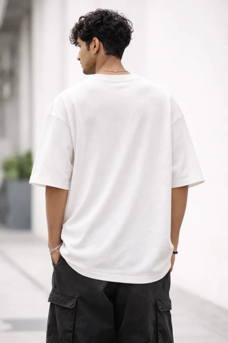 Coconut White Oversize Fit Crew Neck T-shirt with Patch Pocket - Shop For Asha