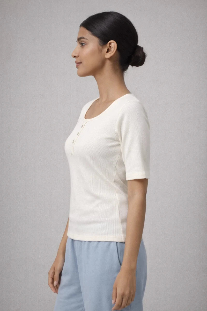 Coconut White Scoop neck top - Shop For Asha