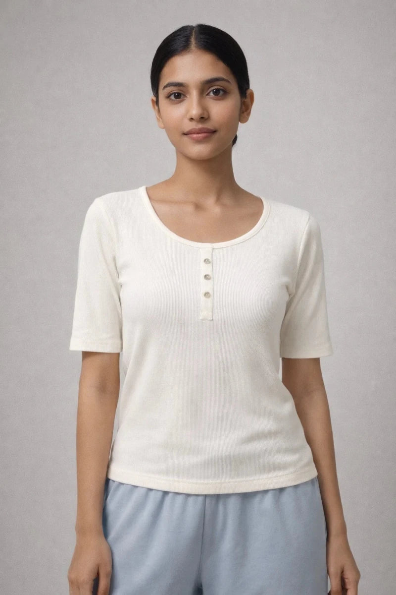 Coconut White Scoop neck top - Shop For Asha