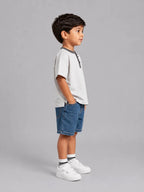 Contrast Henley Tee : Cloud Grey with Dark Grey collar - Shop For Asha