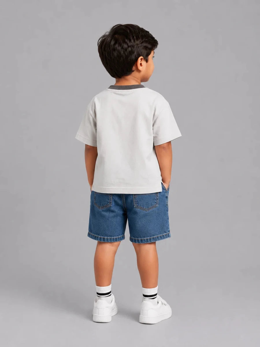 Contrast Henley Tee : Cloud Grey with Dark Grey collar - Shop For Asha