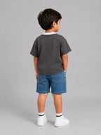 Contrast Henley Tee : Dark Grey with coconut white collar - Shop For Asha