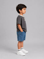Contrast Henley Tee : Dark Grey with coconut white collar - Shop For Asha