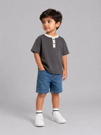 Contrast Henley Tee : Dark Grey with coconut white collar - Shop For Asha