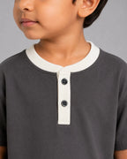 Contrast Henley Tee : Dark Grey with coconut white collar - Shop For Asha