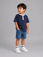 Contrast Henley Tee : Navy with Coconut White collar - Shop For Asha