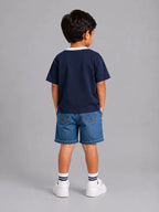 Contrast Henley Tee : Navy with Coconut White collar - Shop For Asha