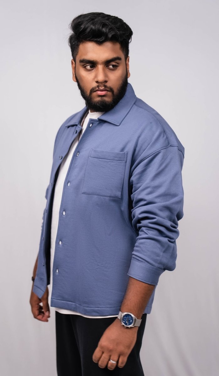 Crown Blue Regular Fit Shacket - Shop For Asha