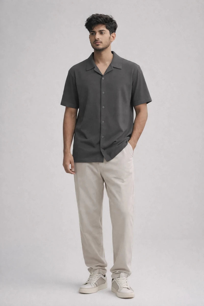 Dark Grey Resort Collar Shirt - Shop For Asha