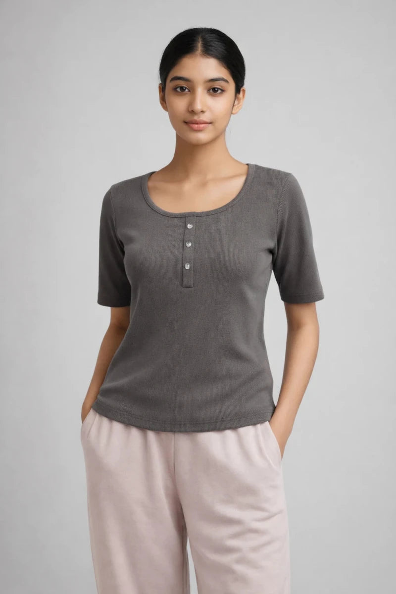 Dark Grey Scoop neck top - Shop For Asha