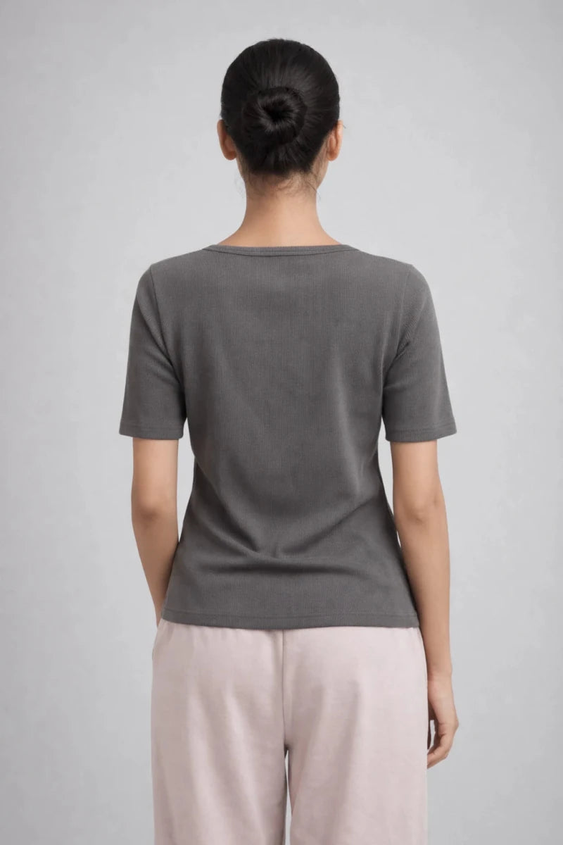 Dark Grey Scoop neck top - Shop For Asha