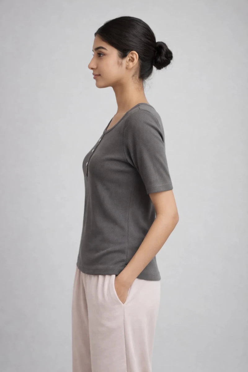Dark Grey Scoop neck top - Shop For Asha