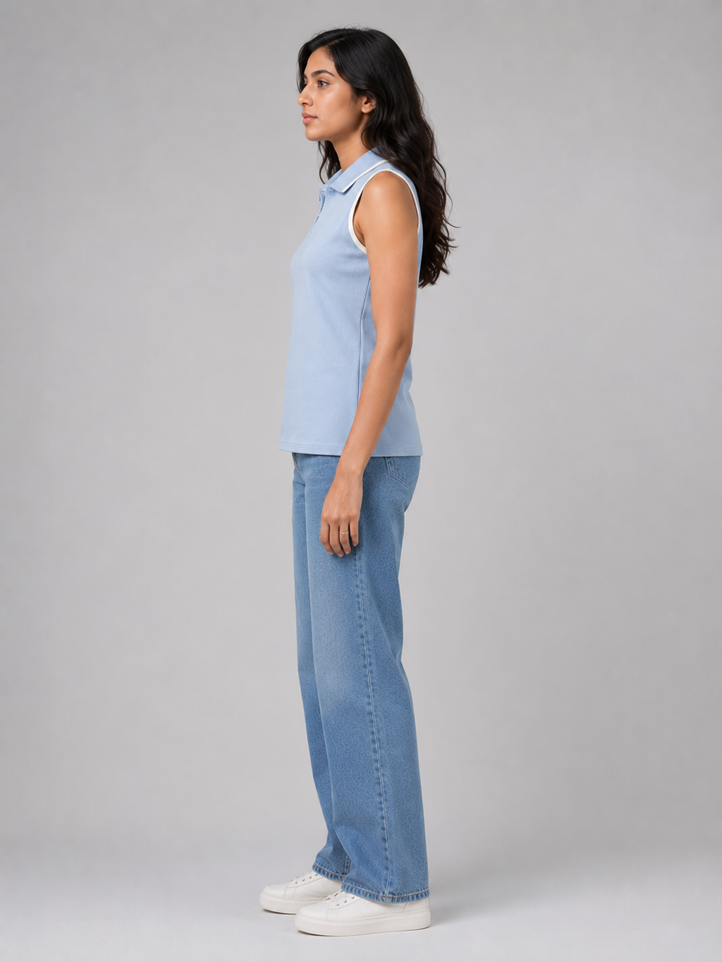 Womens Zipped POLO: Powder Blue