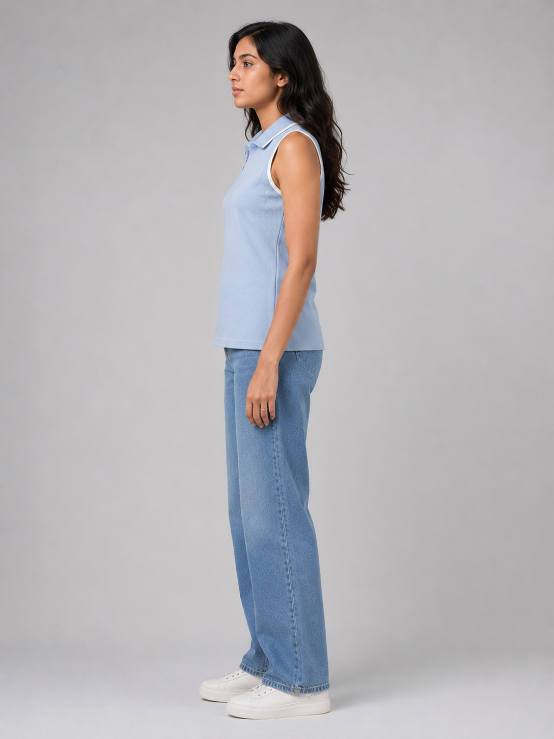 Womens Zipped POLO: Powder Blue